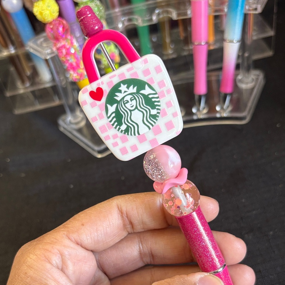 Starbucks Pink Glitter Pen with Logo Charm